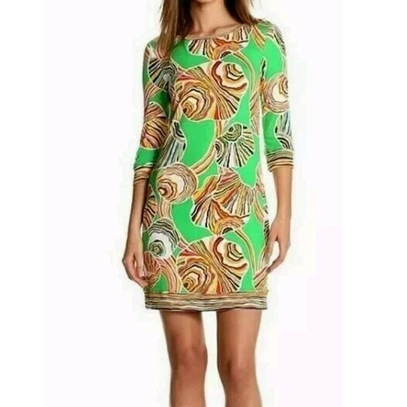 Trina Turk Camellia Printed 3/4 Sleeve Sheath Mini Dress Green Multi 4
