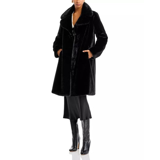 Adrienne Landau Button Up Lined Faux Fur Coat Jacket Black XL