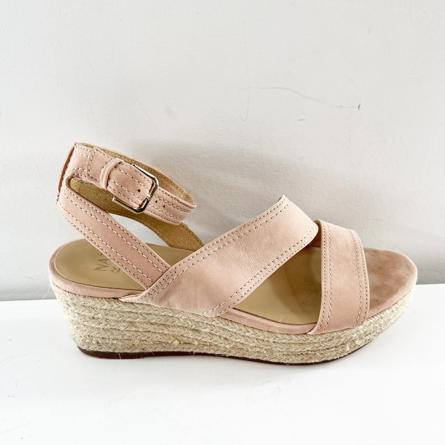 Naturalizer Ursa Epadrille Leather Wedge Sandals Dusty Rose Pink 7.5