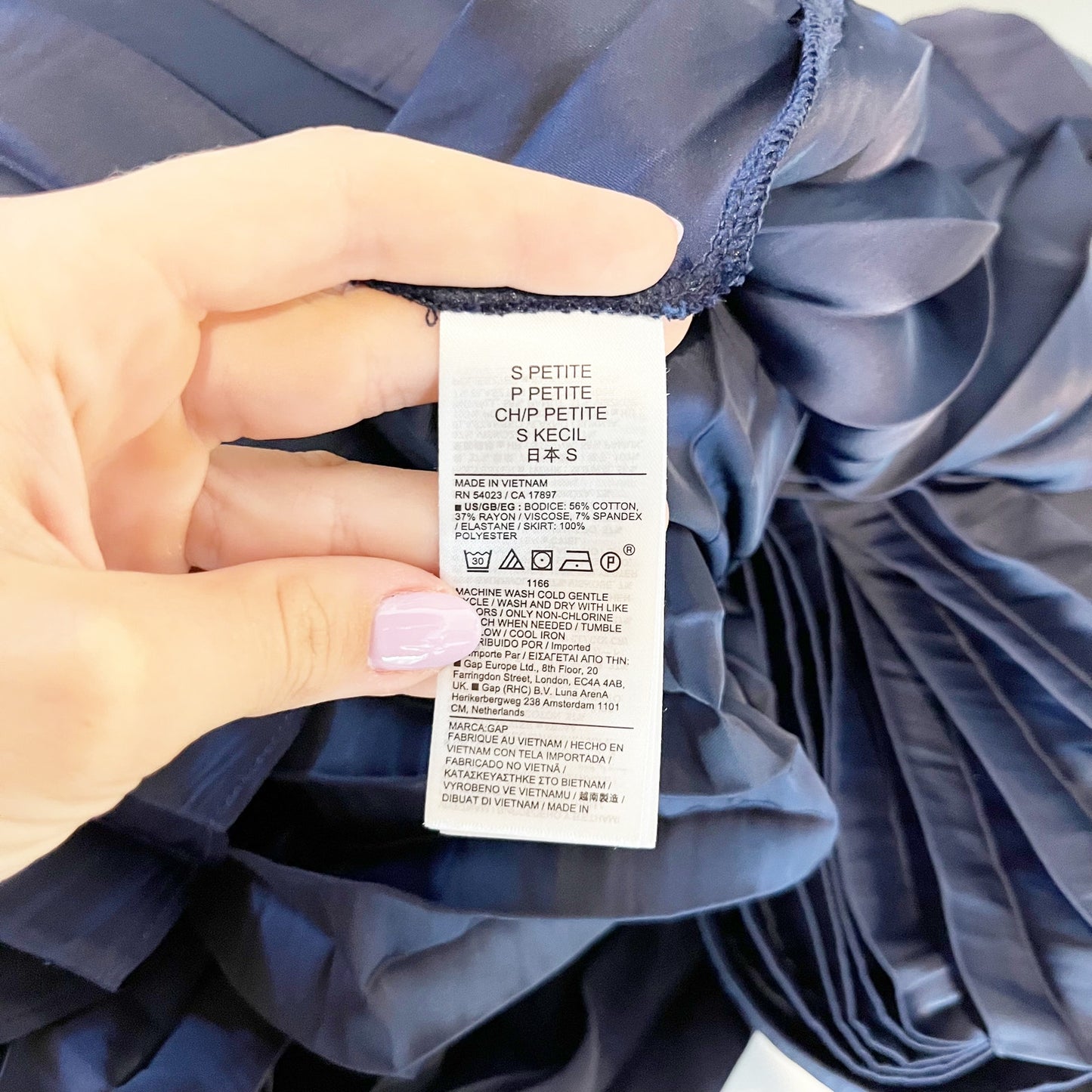 GAP Satin Pleated Short Sleeve Midi Dress Navy Blue