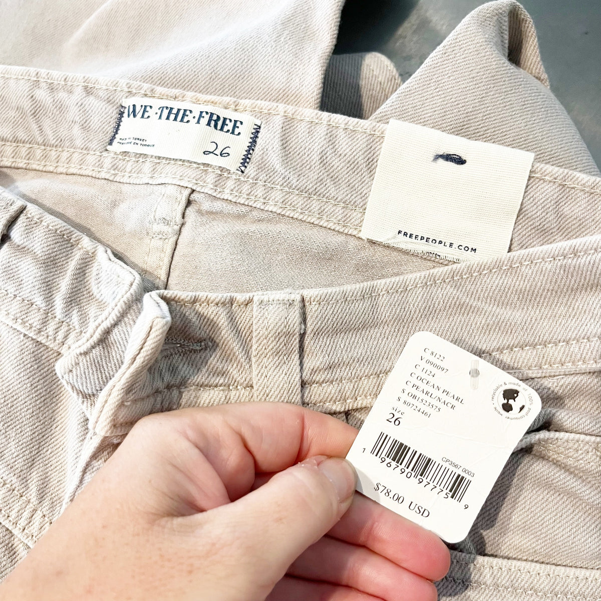 Free People We The Free Shelby Low-Rise Boyfriend Jeans Ocean Pearl Tan 26