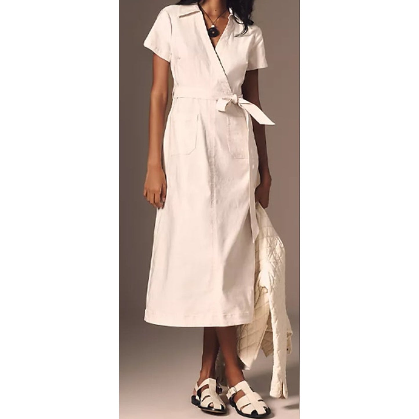 Maeve by Anthropologie The Colette Short Sleeve Wrap Midi Dress White Medium