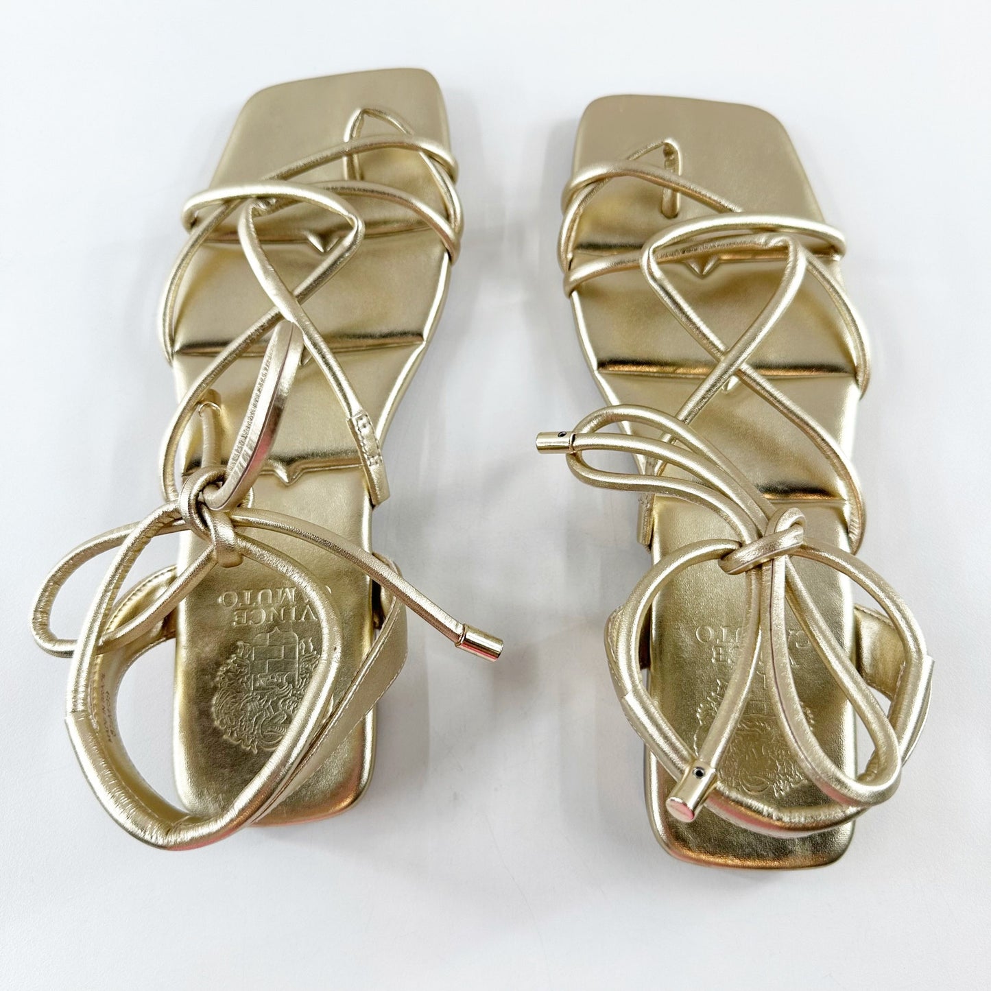 Vince Camuto Alminda Metallic Ankle Wrap Strappy Square Toe Sandals Gold 8.5