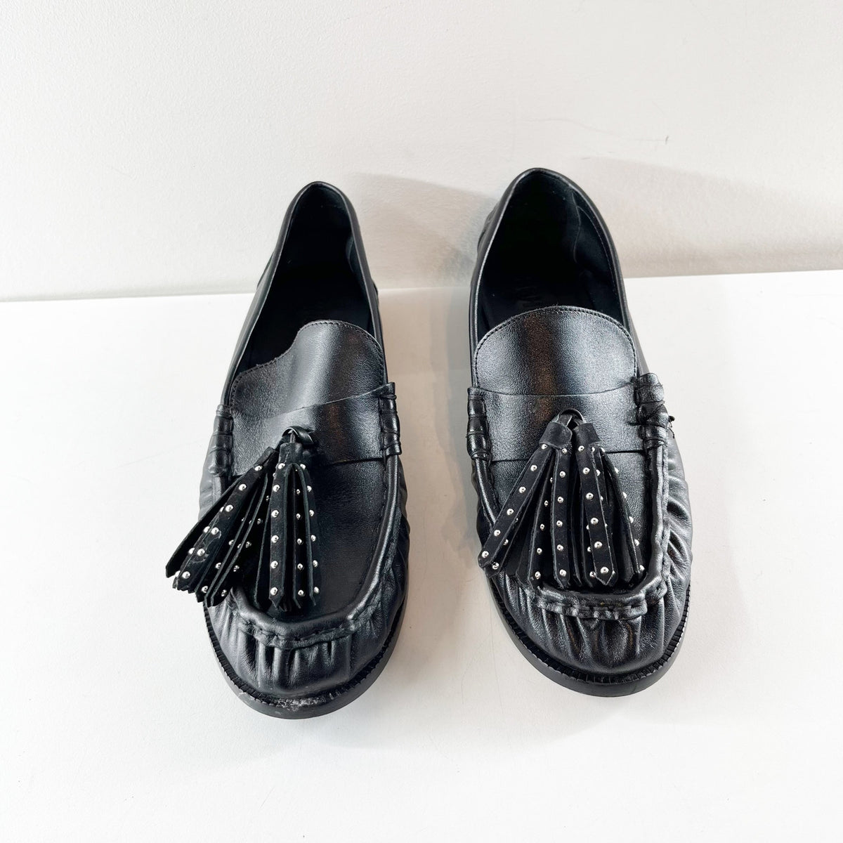 Schutz Tilly Tassel Leather Loafers Black 6.5