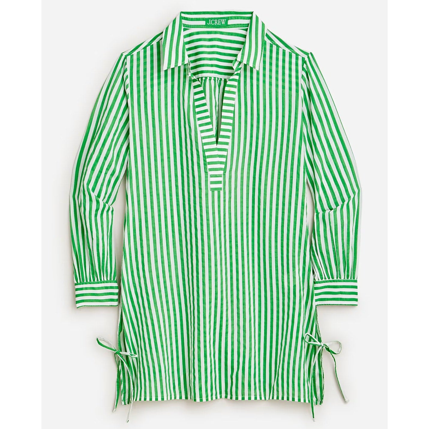 J. Crew Cotton Voile Tunic Long Sleeve Mini Tunic Cover Up Striped Green Small