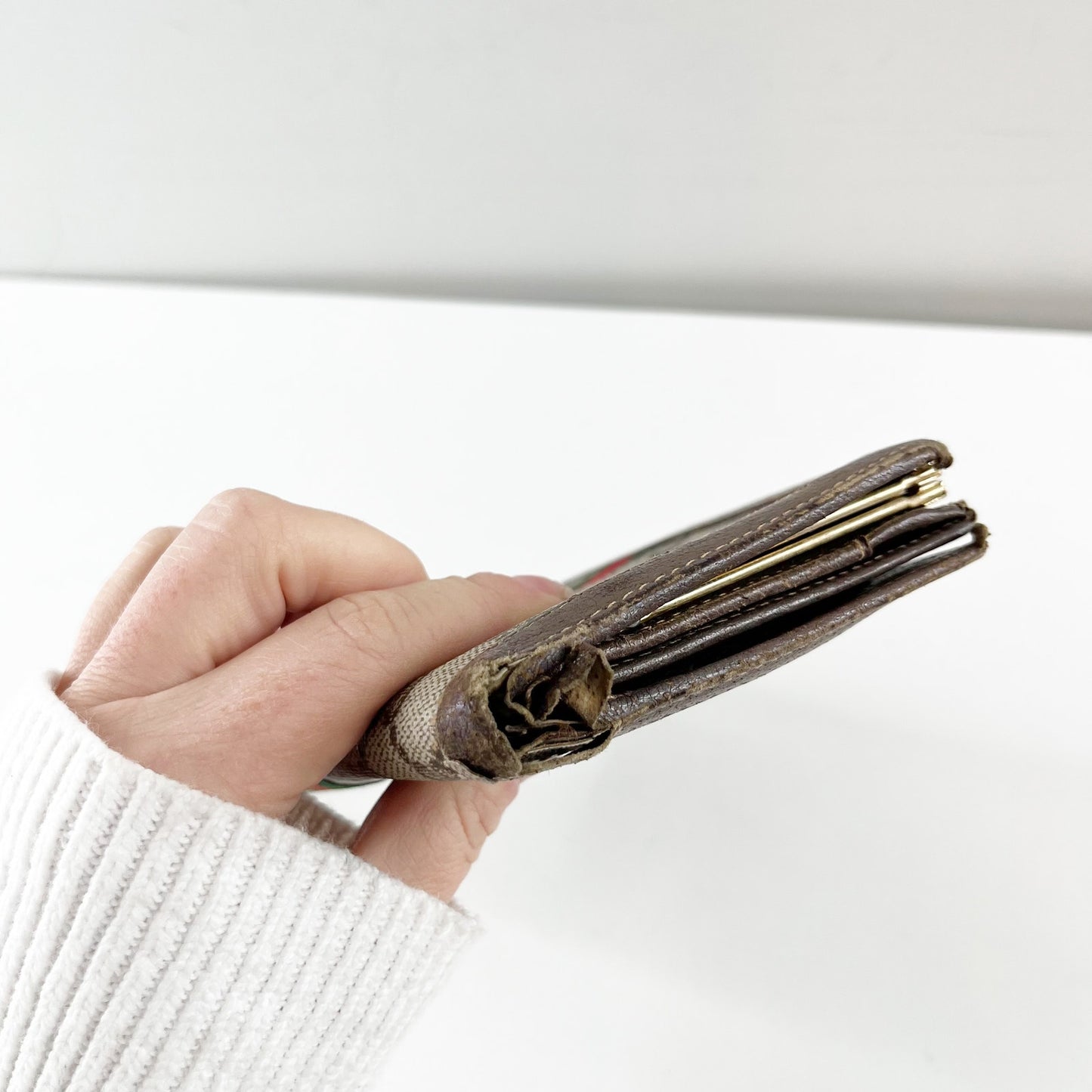 Gucci Vintage GG Supreme Web Long Trifold Wallet French Purse Brown