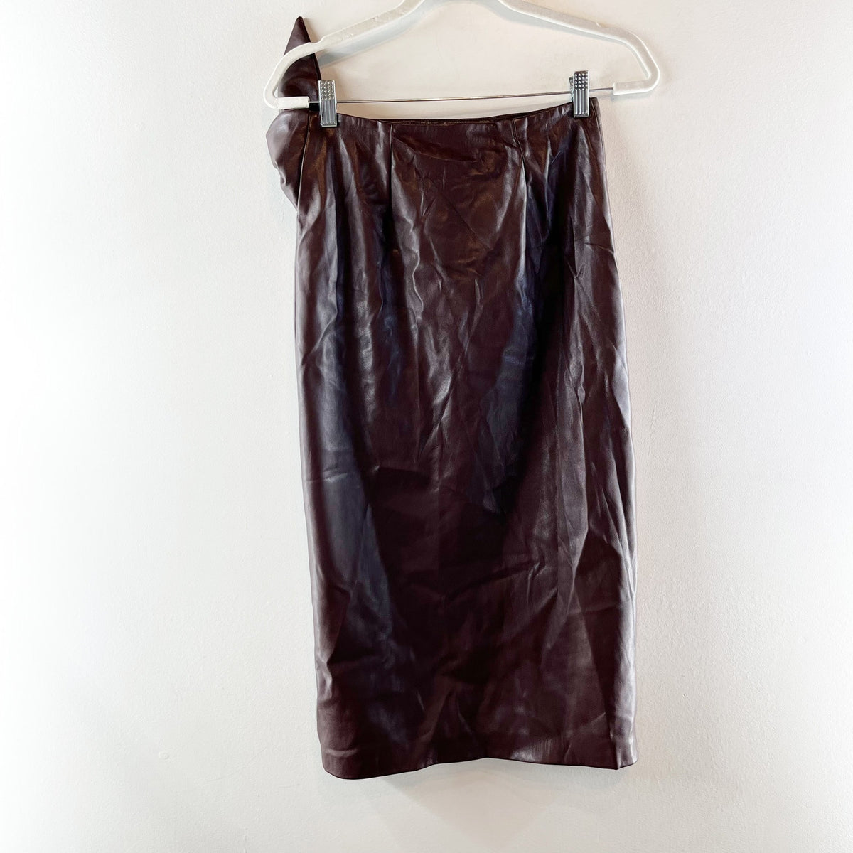 Enza Costa Vegan Leather High Waisted Wrap Midi Skirt Chocolate Brown 0