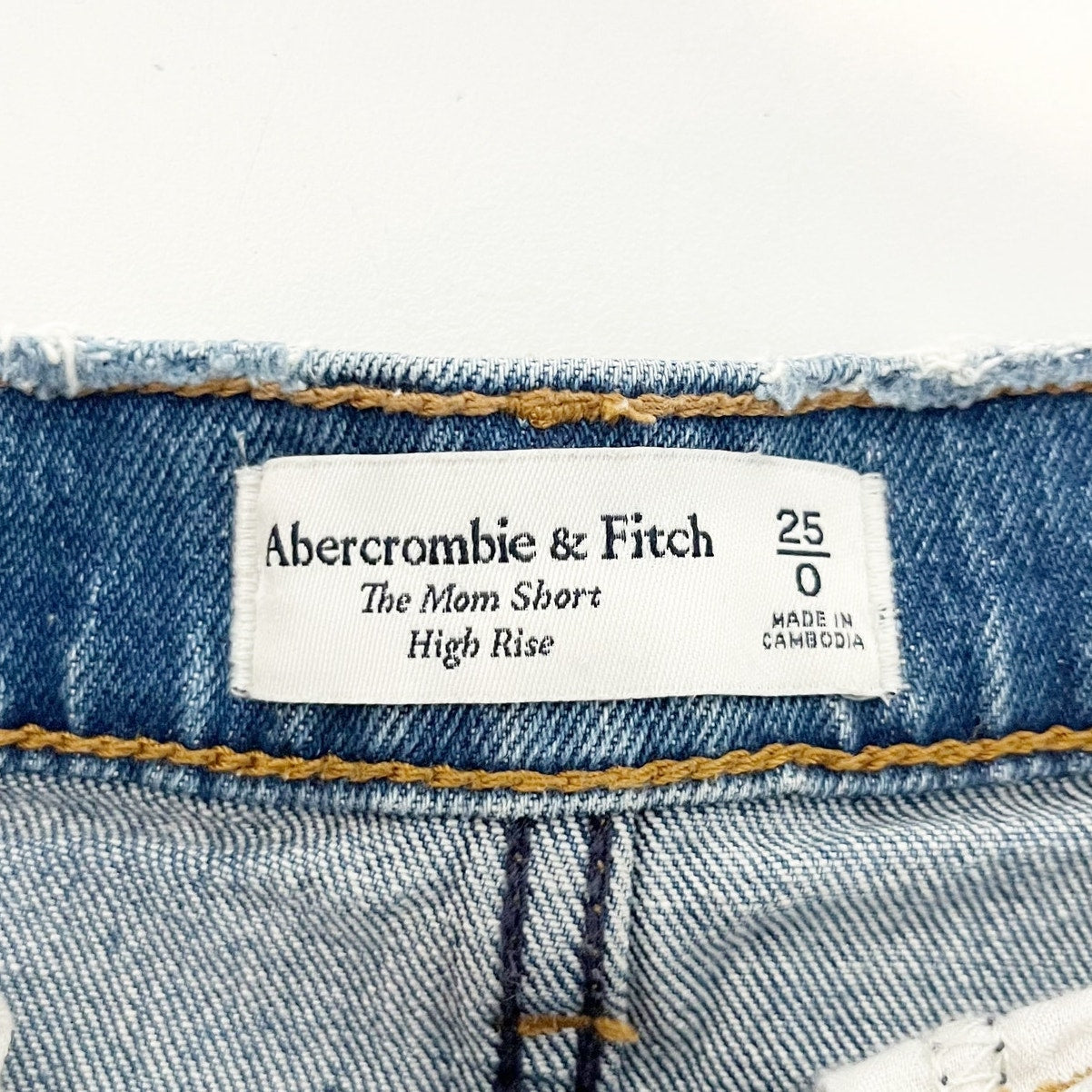 Abercrombie & Fitch Cotton Blend High Rise Distressed Denim Mom Short Blue 0 25