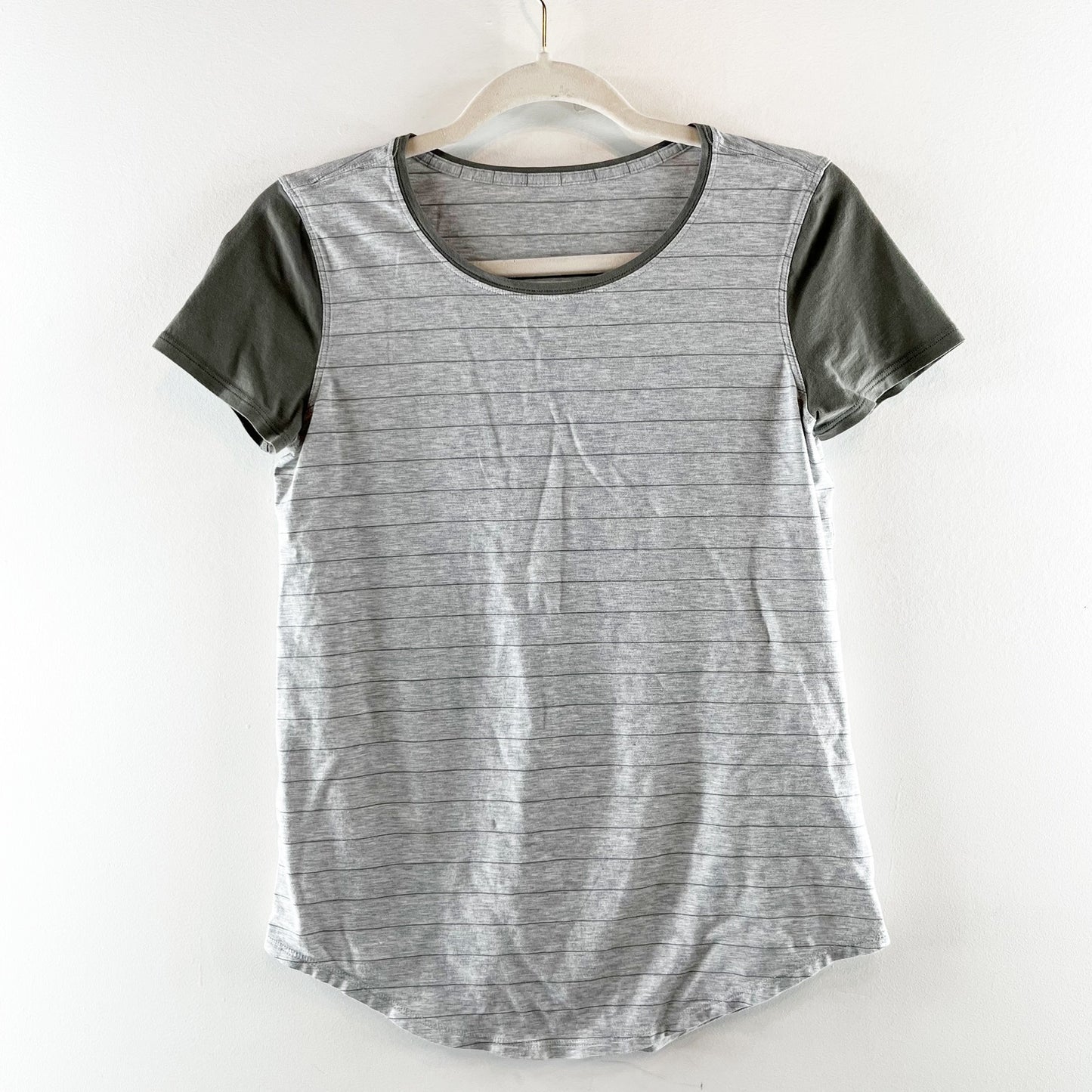 Lululemon Striped Love Crewneck Short Sleeve Baseball Colorblock Tee Shirt Gray