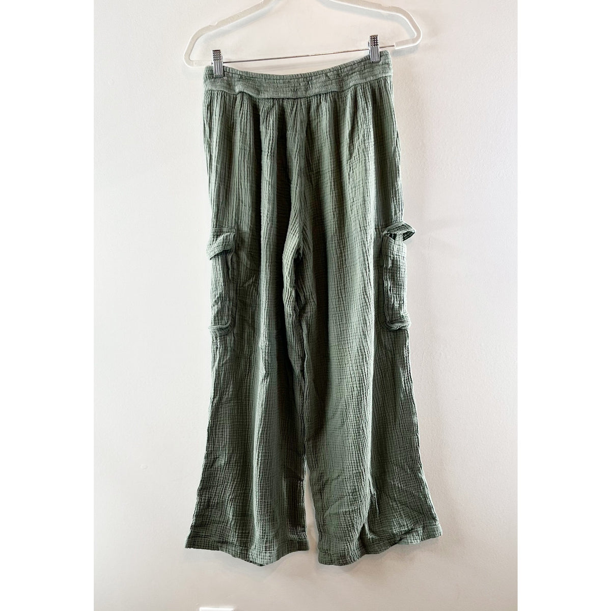 Aerie High Waisted Cargo Gauzy Wide Leg Pants Green Medium