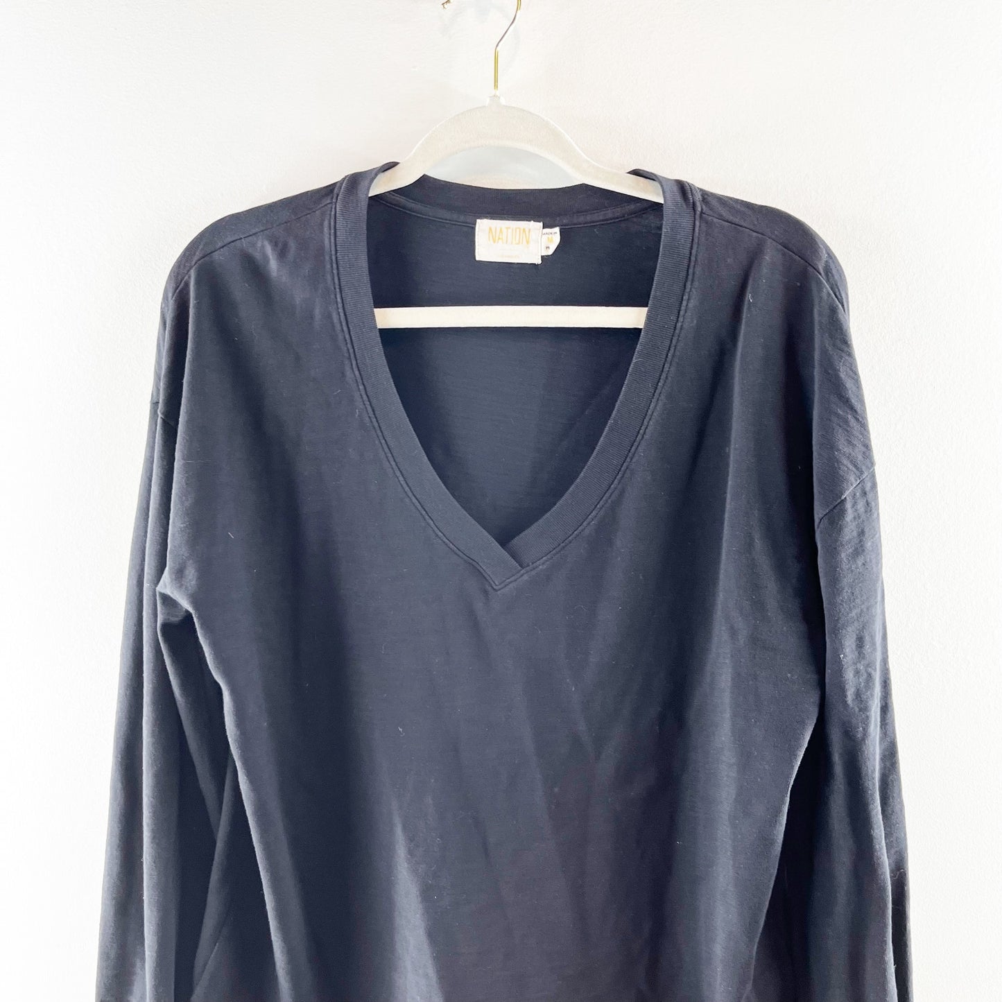 Nation LTD 100% Cotton Long Sleeve Wyatt V-Neck Sweatshirt Black Medium