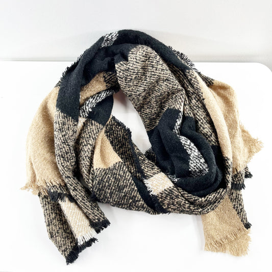 Plaid Wrap Scarf Tan Beige