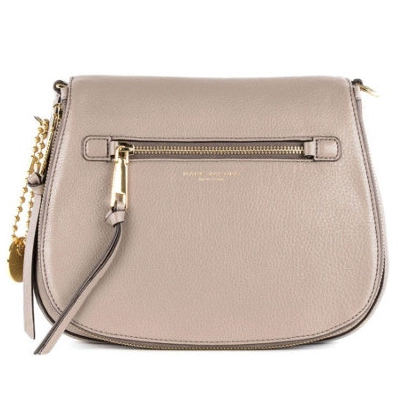 Marc Jacobs Recruit Hammered Leather Flap Crossbody Saddle Bag Taupe Tan Beige