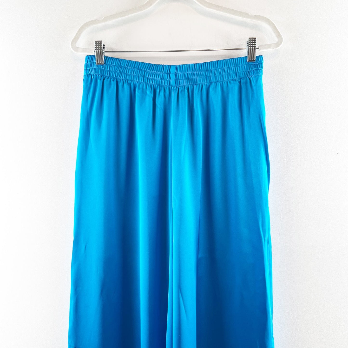 Show Me Your Mumu High Rise Wide Leg Satin Irwin Pants Blue Large