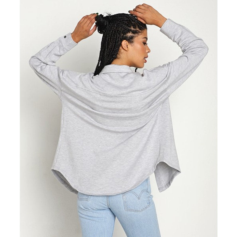 Z Supply WFH Modal Long Sleeve Button Front Shirt Jacket Heather Gray Small