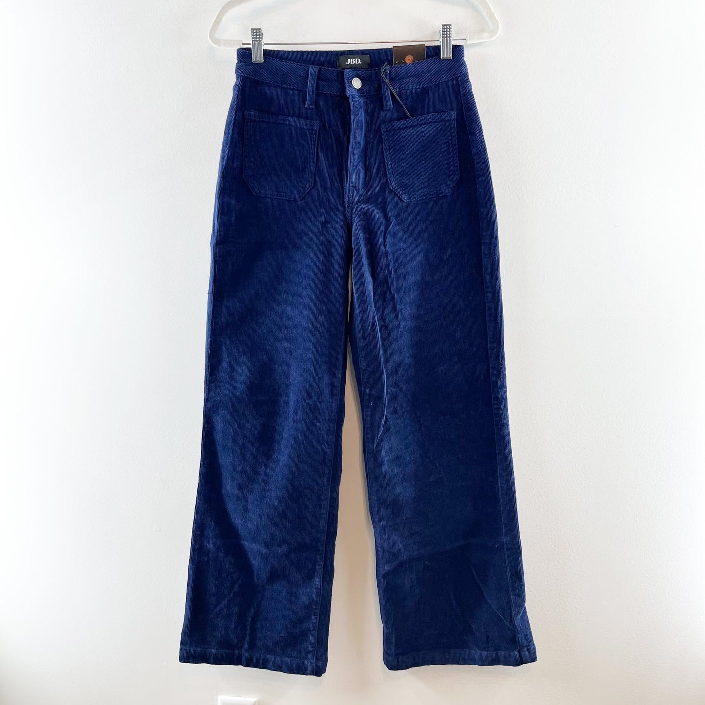 JBD Corduroy Mini Patch Pocket Longer Length Wide Leg Denim Jeans Navy 26