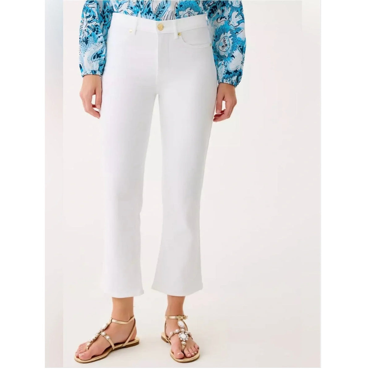 Lilly Pulitzer Annet High Rise Crop Flare Jeans White 12