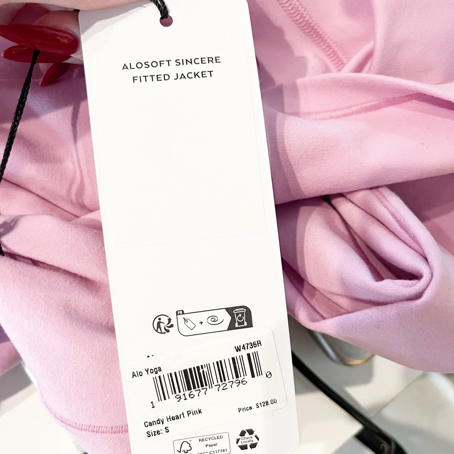 Alo Alosoft Sincere Fitted Full Zip Cropped Hoodie Jacket Candy Heart Pink Small