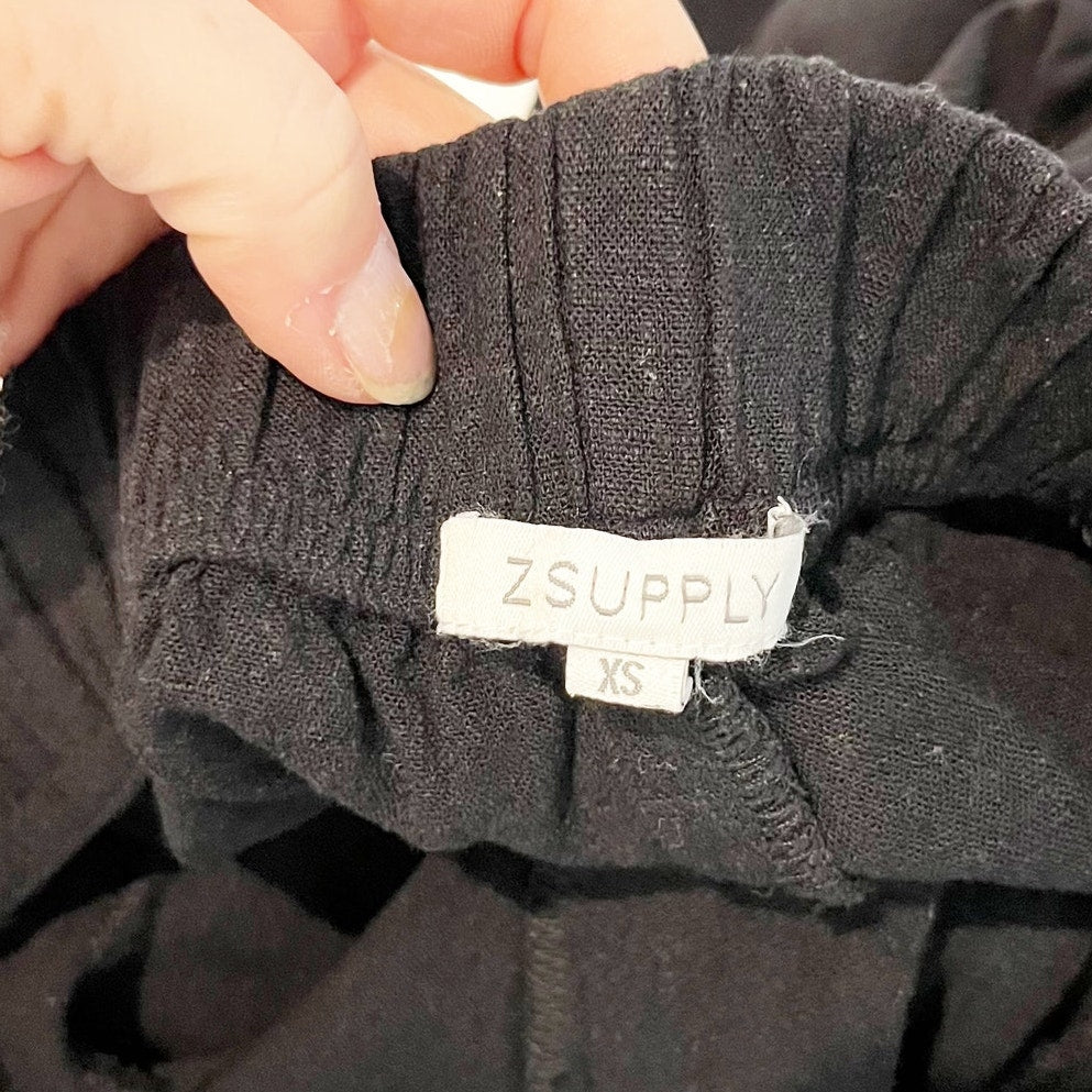 Z Supply High Rise Wide Leg Farrah Linen Blend Pants Trousers Black XS