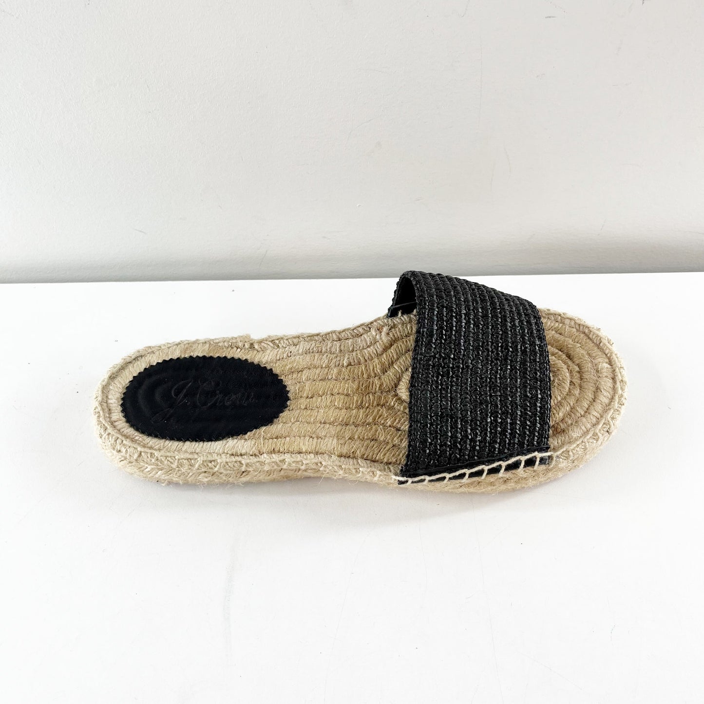 J. Crew Woven Raffia Slip-On Platform Espadrille Slide Sandals Black 9