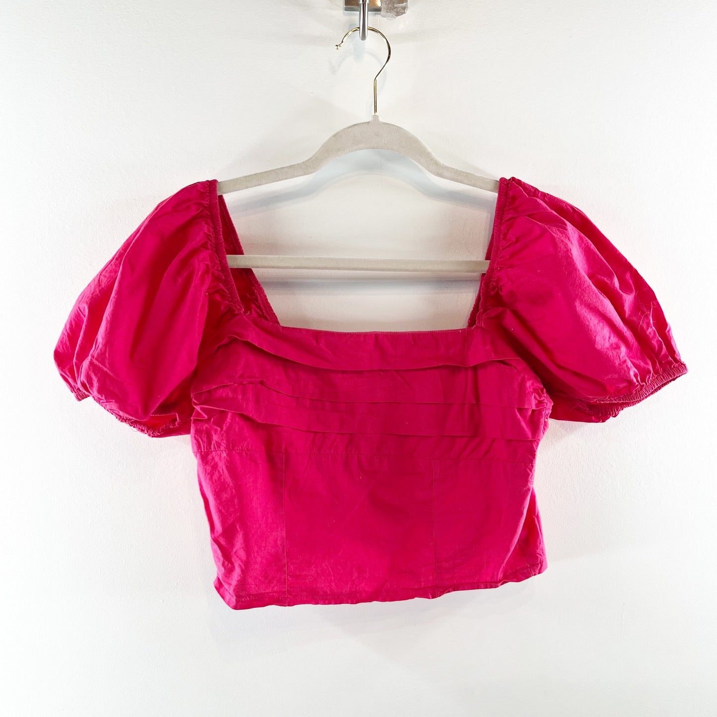 Sim & Sam Squareneck Short Puff Sleeve Crop Top Red Small