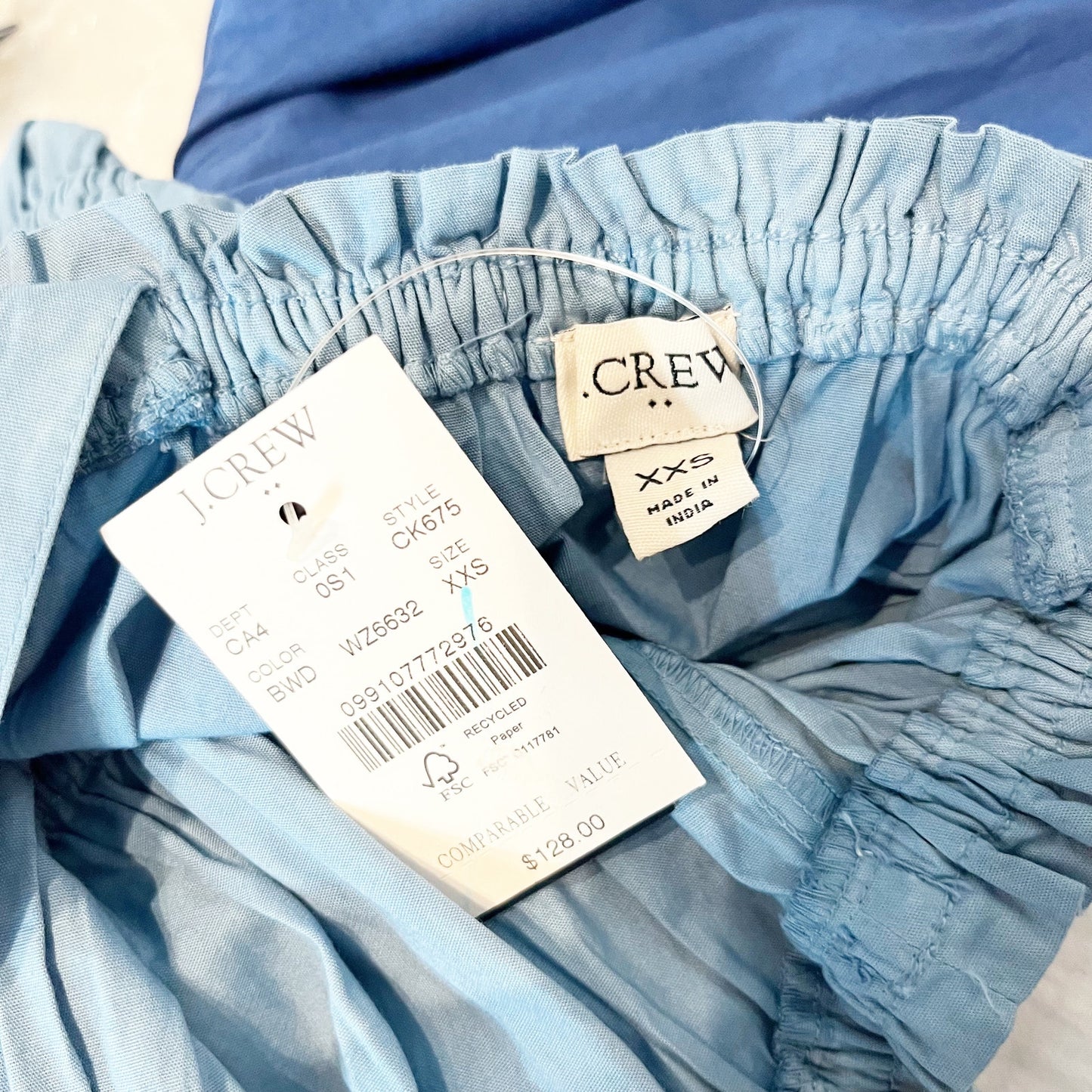 J. Crew Square Neck Smocked Waist Ombre Poplin Midi Dress Blue White XXS