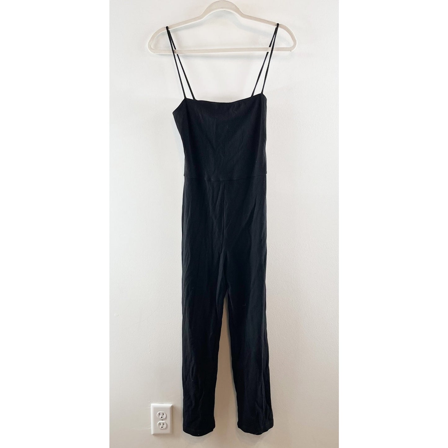 Reformation Kelsi Ribbed Square Neck Sleeveless Jumpsuit Black Small