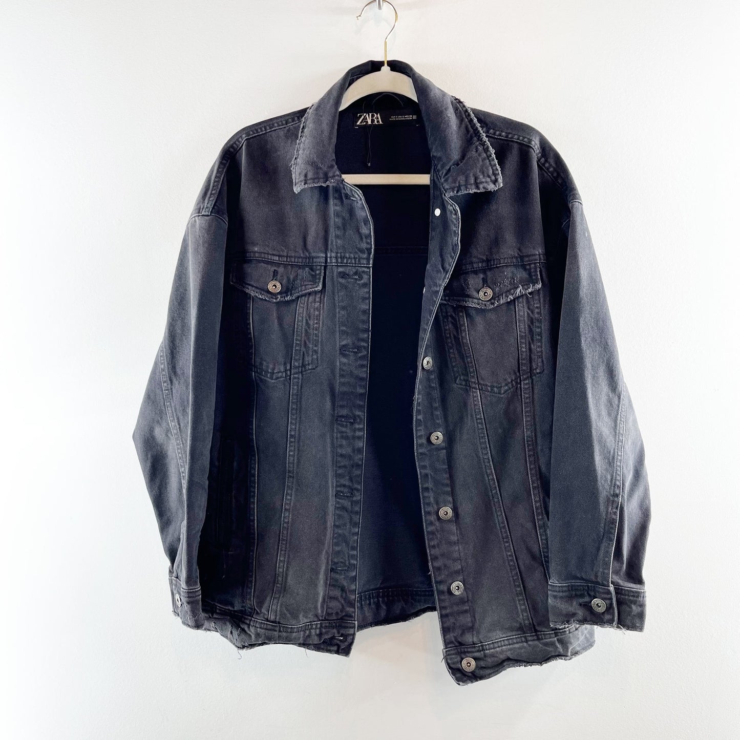ZARA Oversized Denim Trucker Boyfriend Jacket Black Small