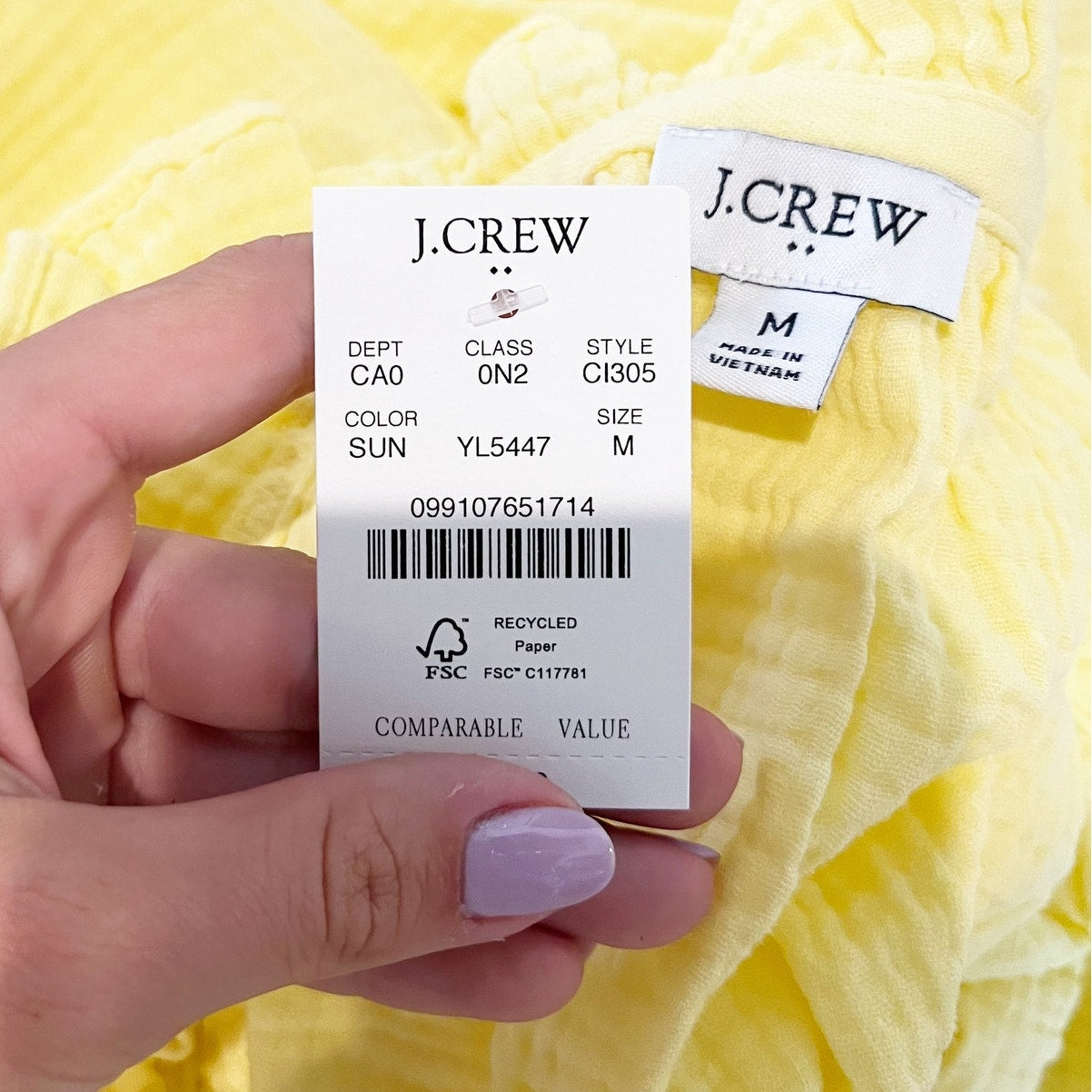 J. Crew Gauze Long Sleeve Tie Neck Top Blouse Sun Yellow Medium