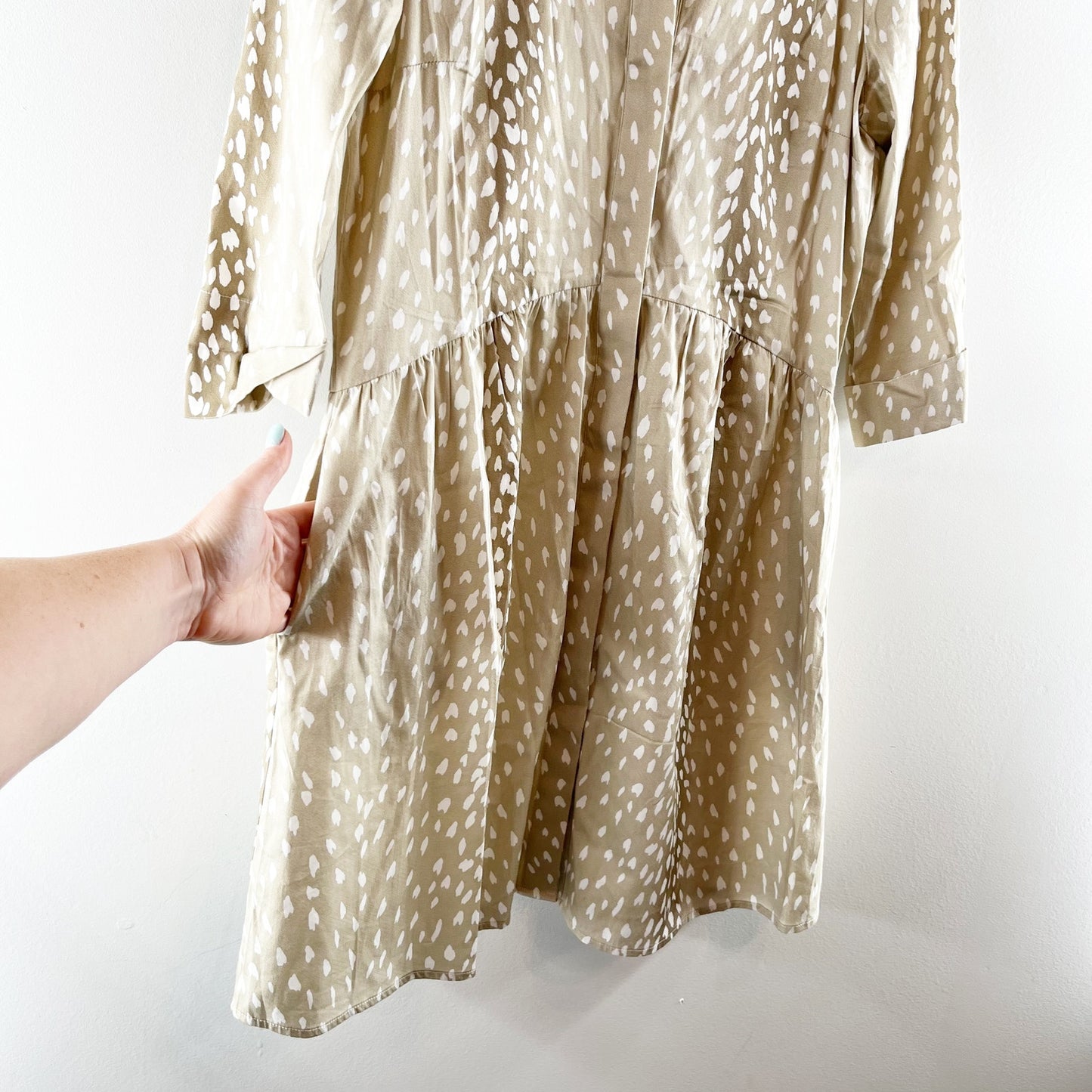 Tuckernuck Antelope Royal Animal Print 3/4 Sleeve Mini Shirt Dress Beige Tan XS