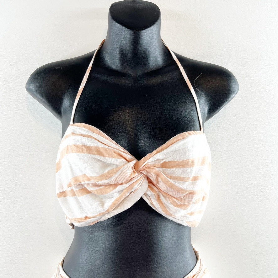 Lost + Wander Halter Bandeau Crop Top Striped Wide Leg Pants Matching Set White