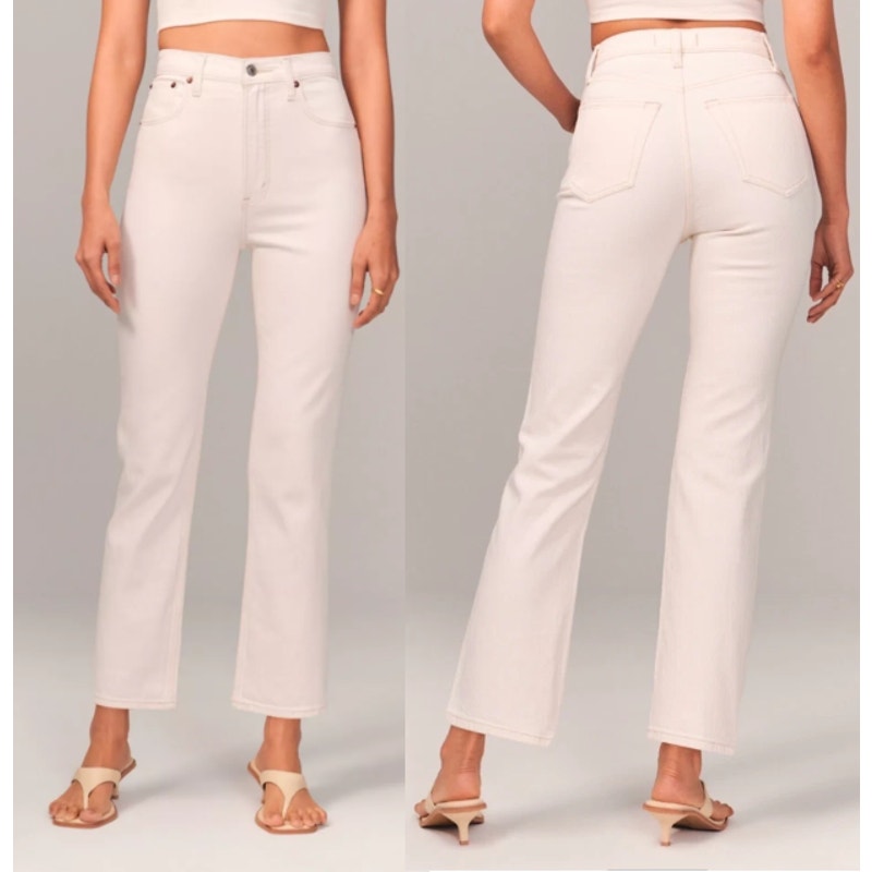 Abercrombie Ultra High Rise Light Wash Ankle Straight Jeans Cream 00 / 24