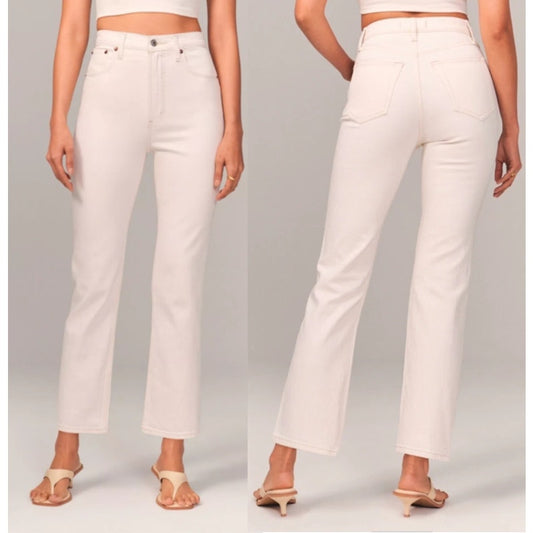 Abercrombie Ultra High Rise Light Wash Ankle Straight Jeans Cream 00 / 24