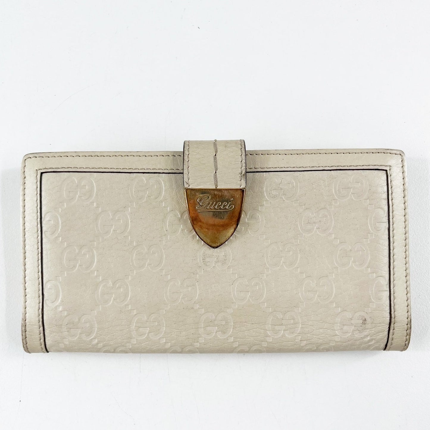 Gucci Guccissima GG Continental Long Rectangle Leather Wallet Cream