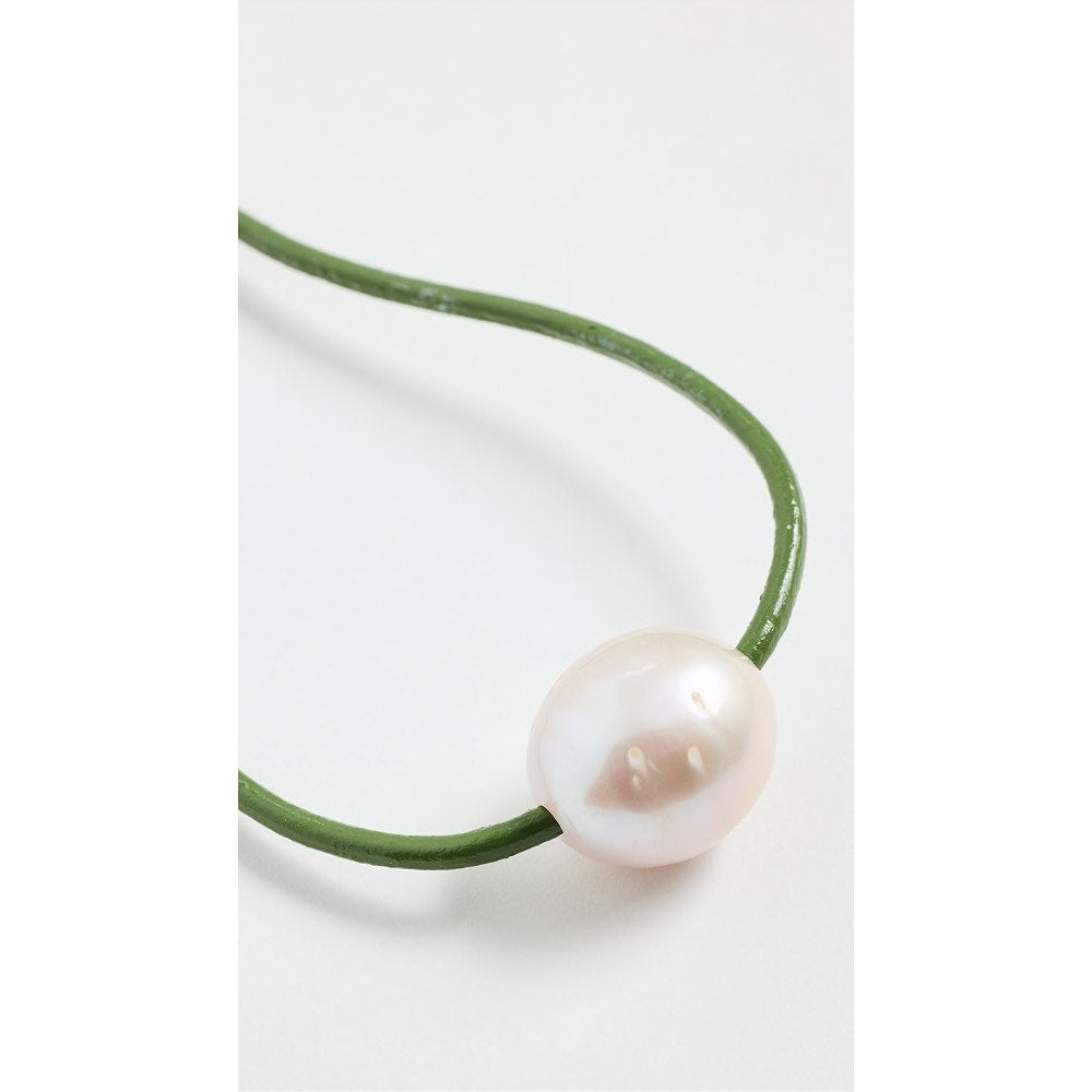 HART Palm Pearl Painted Leather Cord Necklace Green Pearl