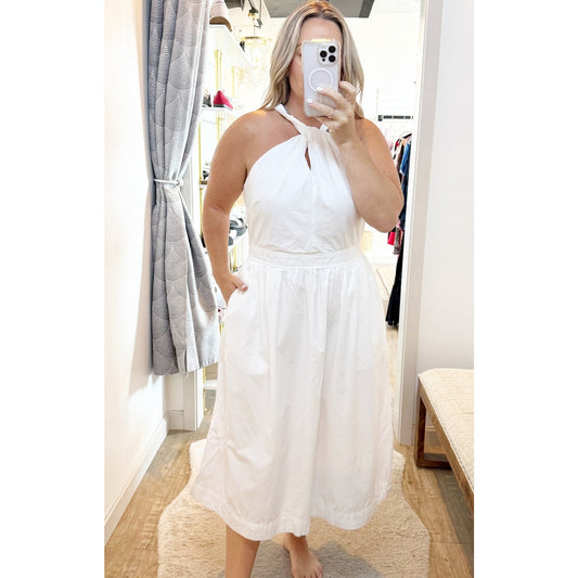 Free Assembly Cotton Sleeveless Halter Neck Fit & Flare Midi Dress White XL