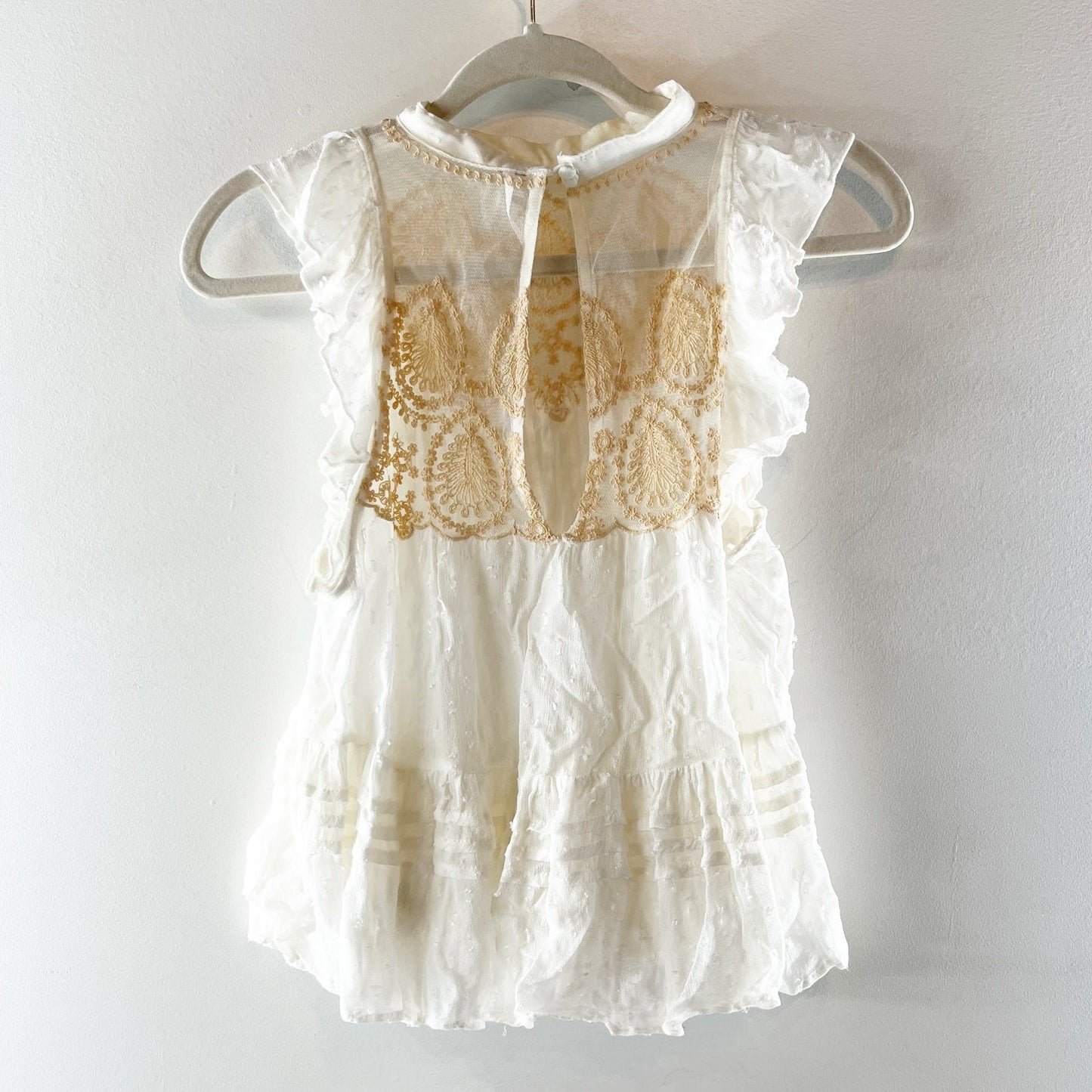 Free People Party's Not Over Embroidered Ruffle Tank Top Blouse White XS