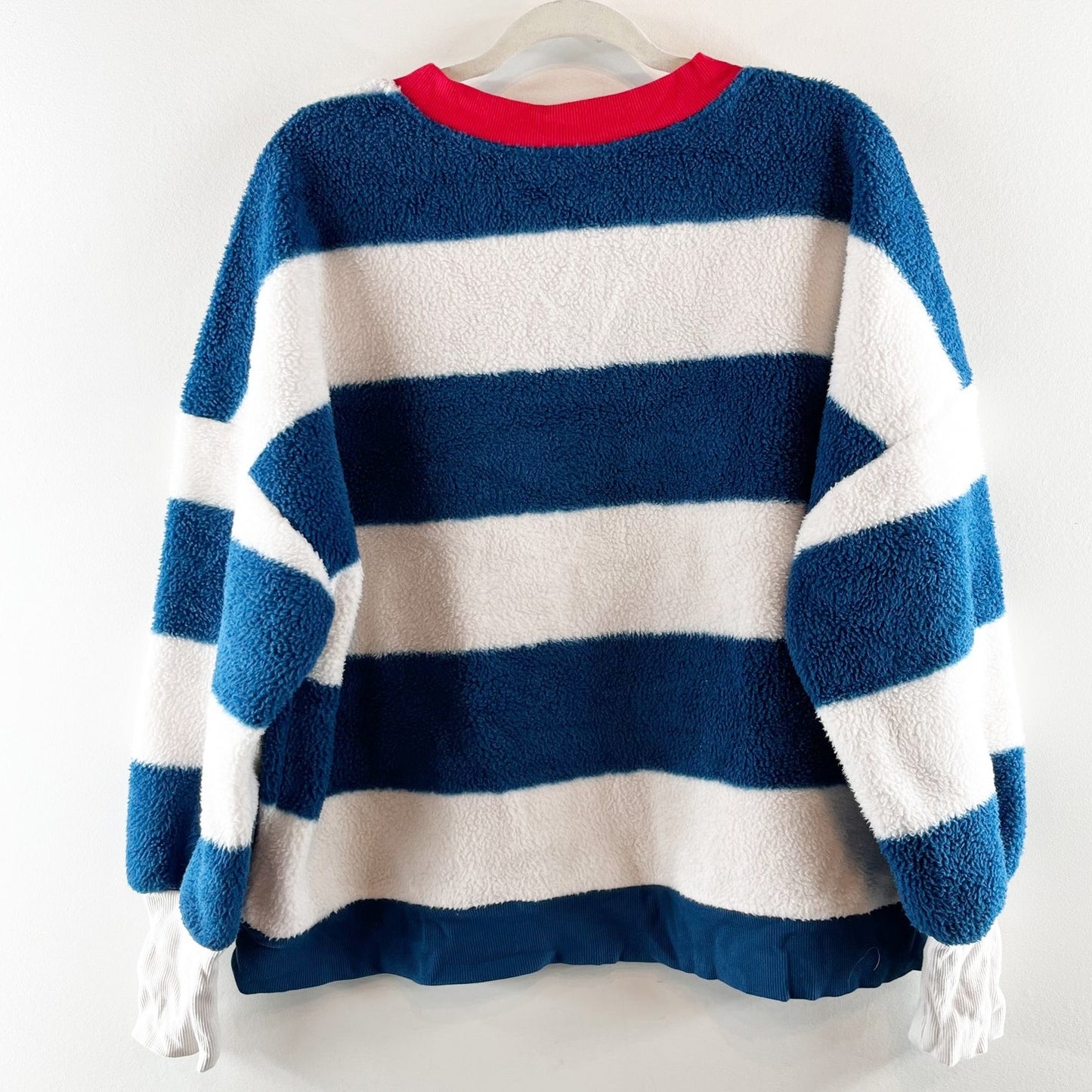 Maeve Anthropologie Cotton Sherpa Fleece Striped Sweater Blue White Medium
