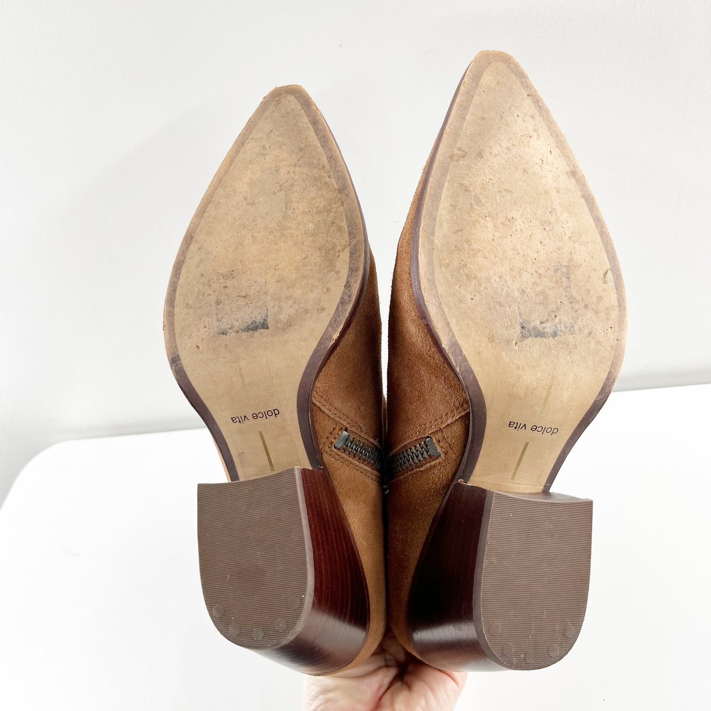 Dolce Vita Serra Suede Stacked Heel Western Ankle Boots Dark Saddle Brown 8