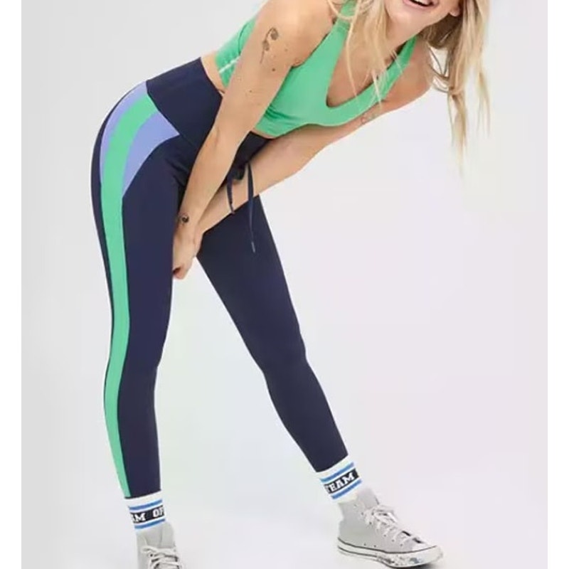 Aerie Offline Goals High Rise Jogger Colorblock Leggings Navy Blue Green Large