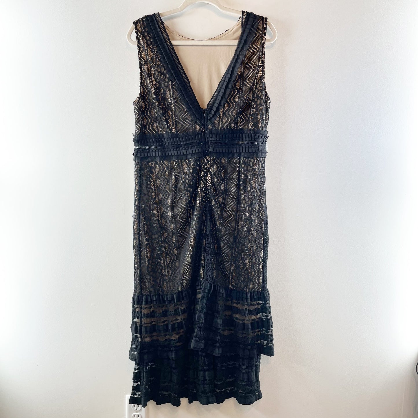 Lulus Garden Soirée Lace Sleeveless Tiered Midi Cocktail Dress Black XL