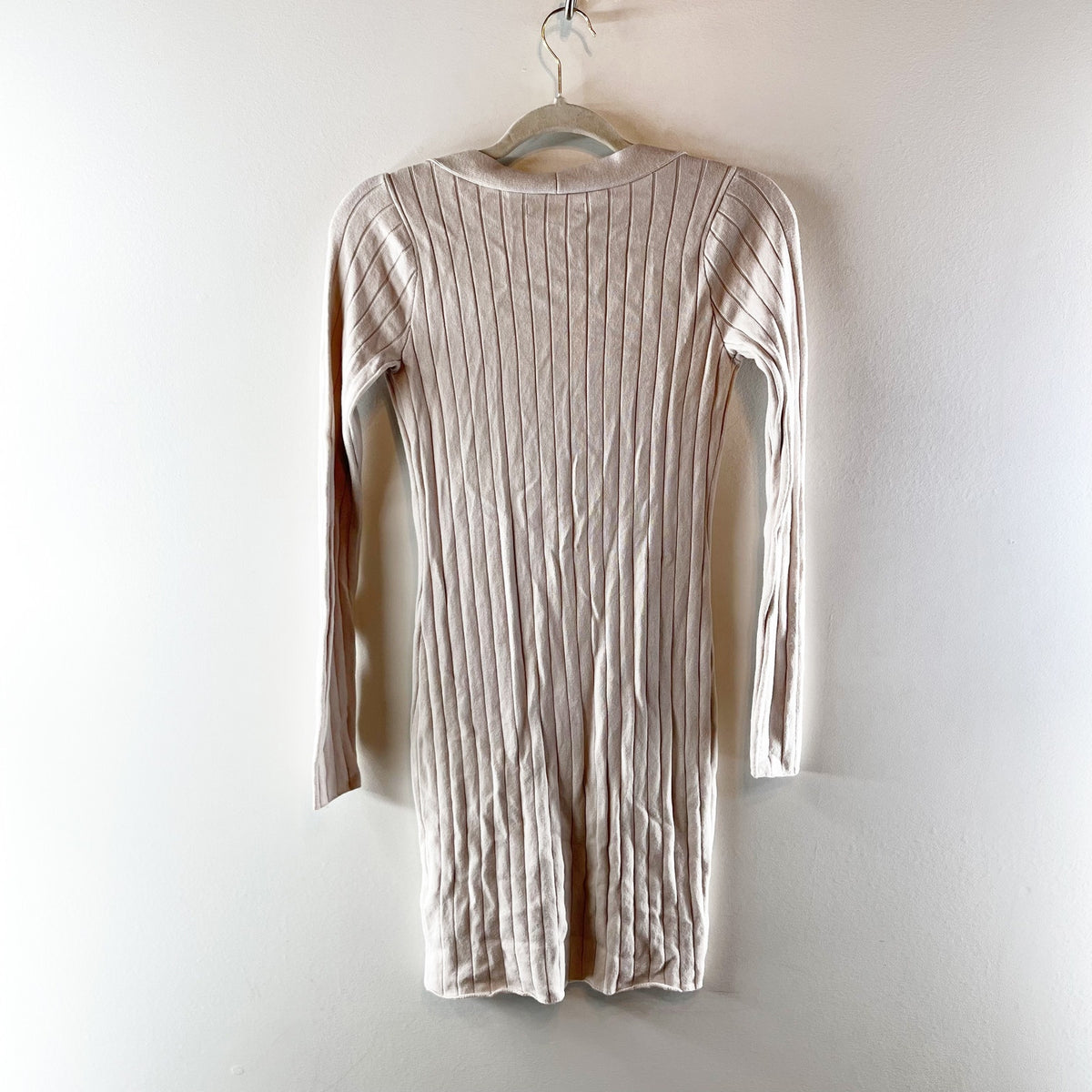 Abercrombie Long Sleeve V Neck Ribbed Sweater Cardigan Mini Dress Cream XS