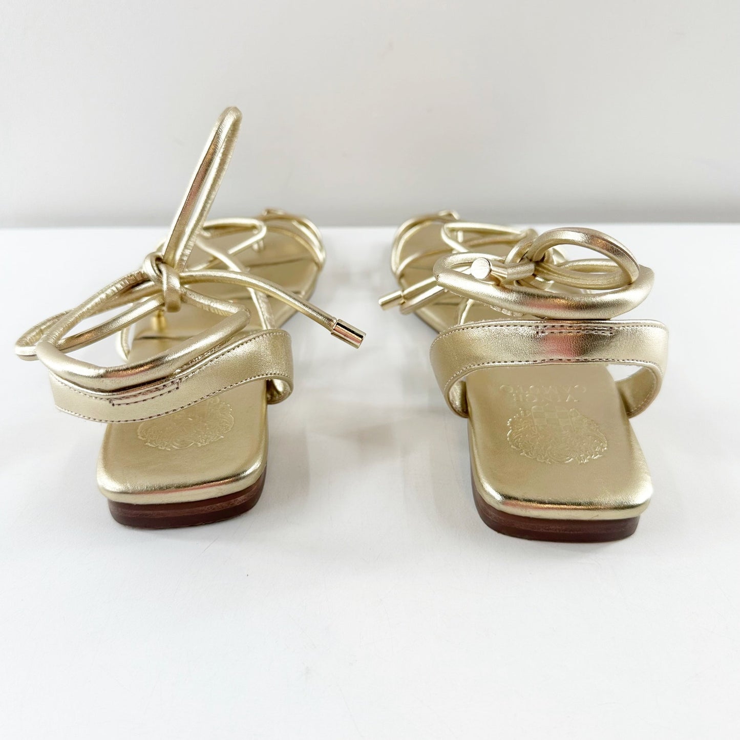 Vince Camuto Alminda Metallic Ankle Wrap Strappy Square Toe Sandals Gold 8.5