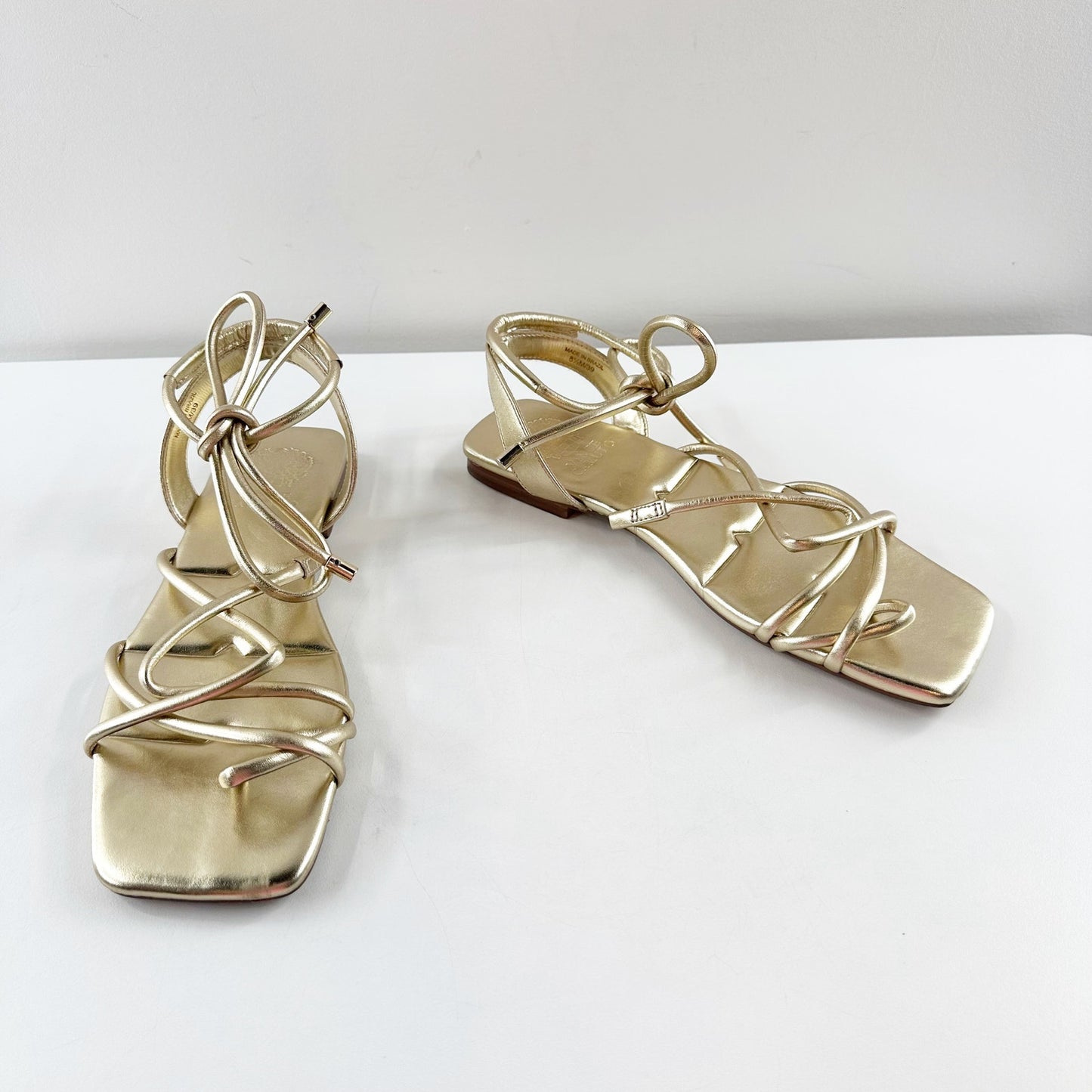 Vince Camuto Alminda Metallic Ankle Wrap Strappy Square Toe Sandals Gold 8.5