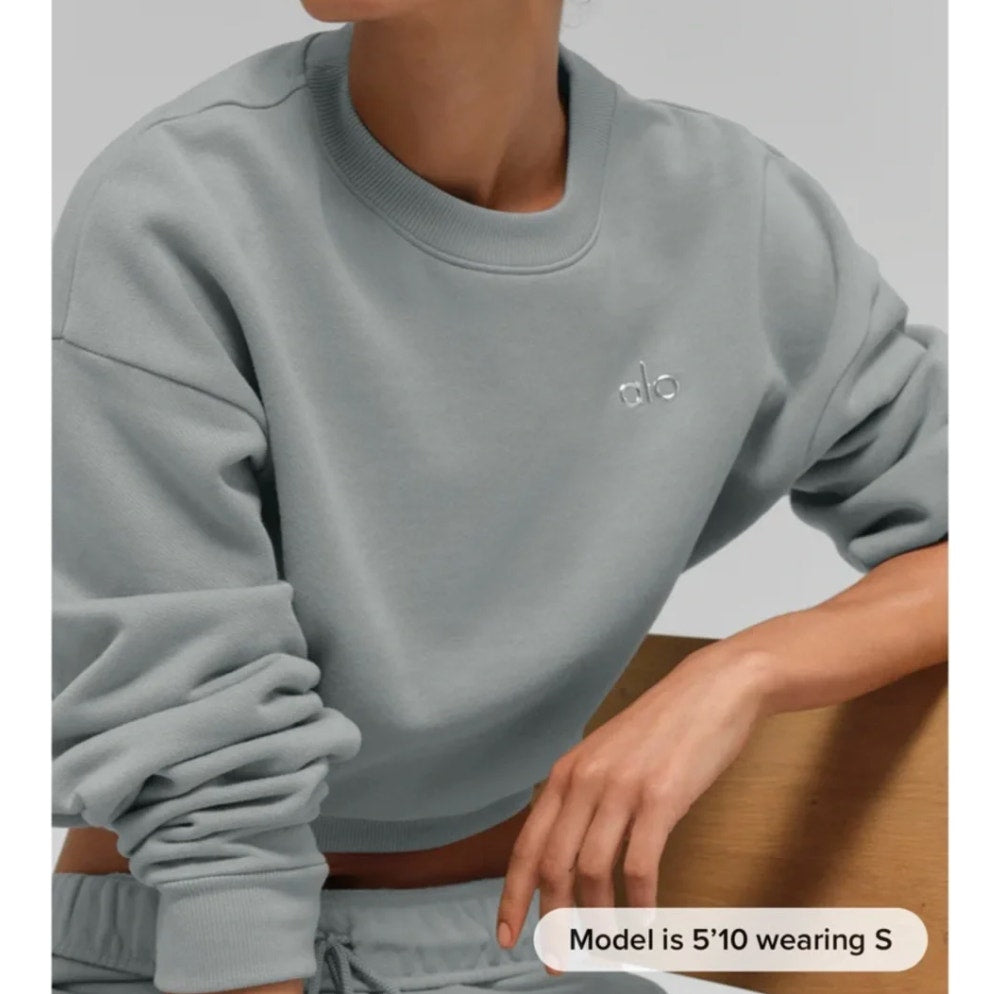 Alo Accolade Cropped Crewneck Sweatshirt Lunar Gray Green XS