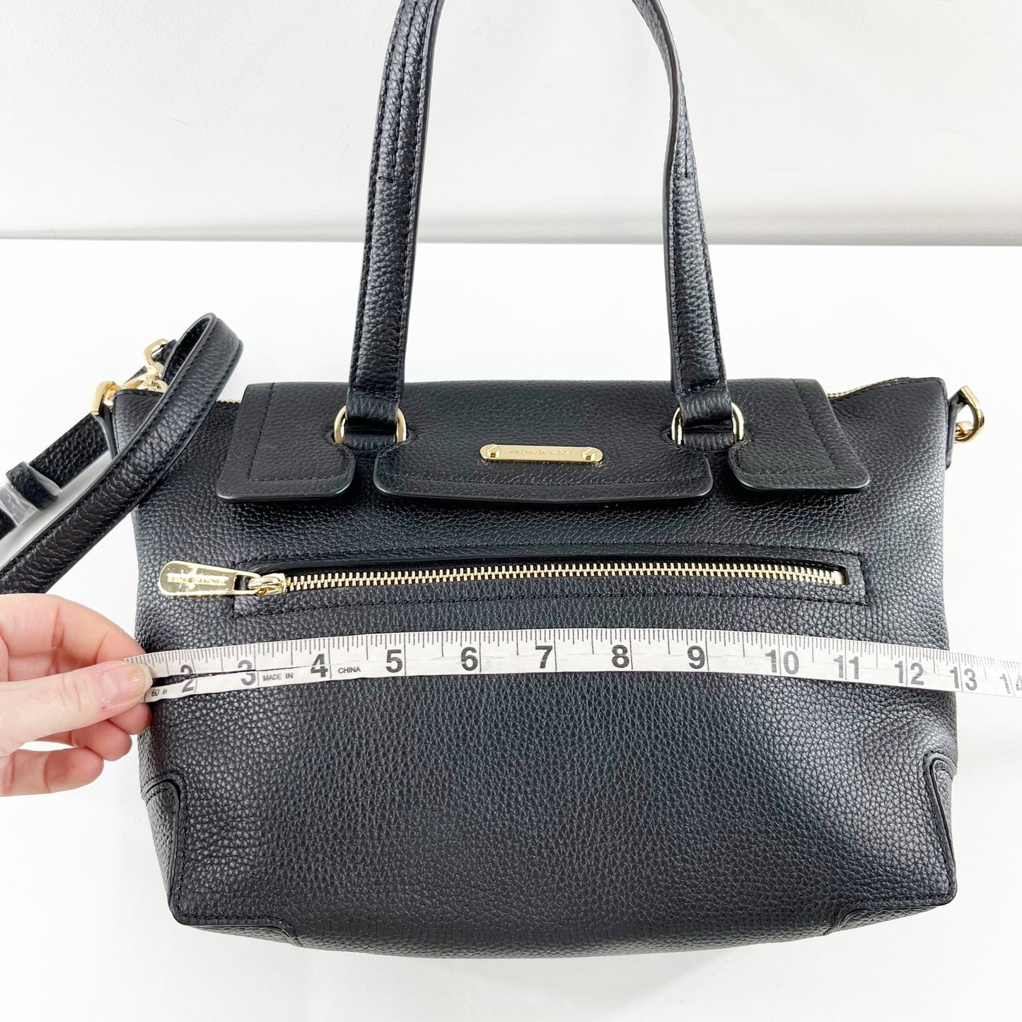 Michael Kors Mackenzie Leather Adjustable Strap Satchel Tote Bag Black Medium