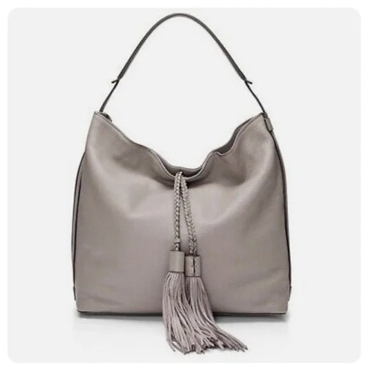 Rebecca Minkoff Isobel Leather Tassel Hobo Tote Bag Purse Gray