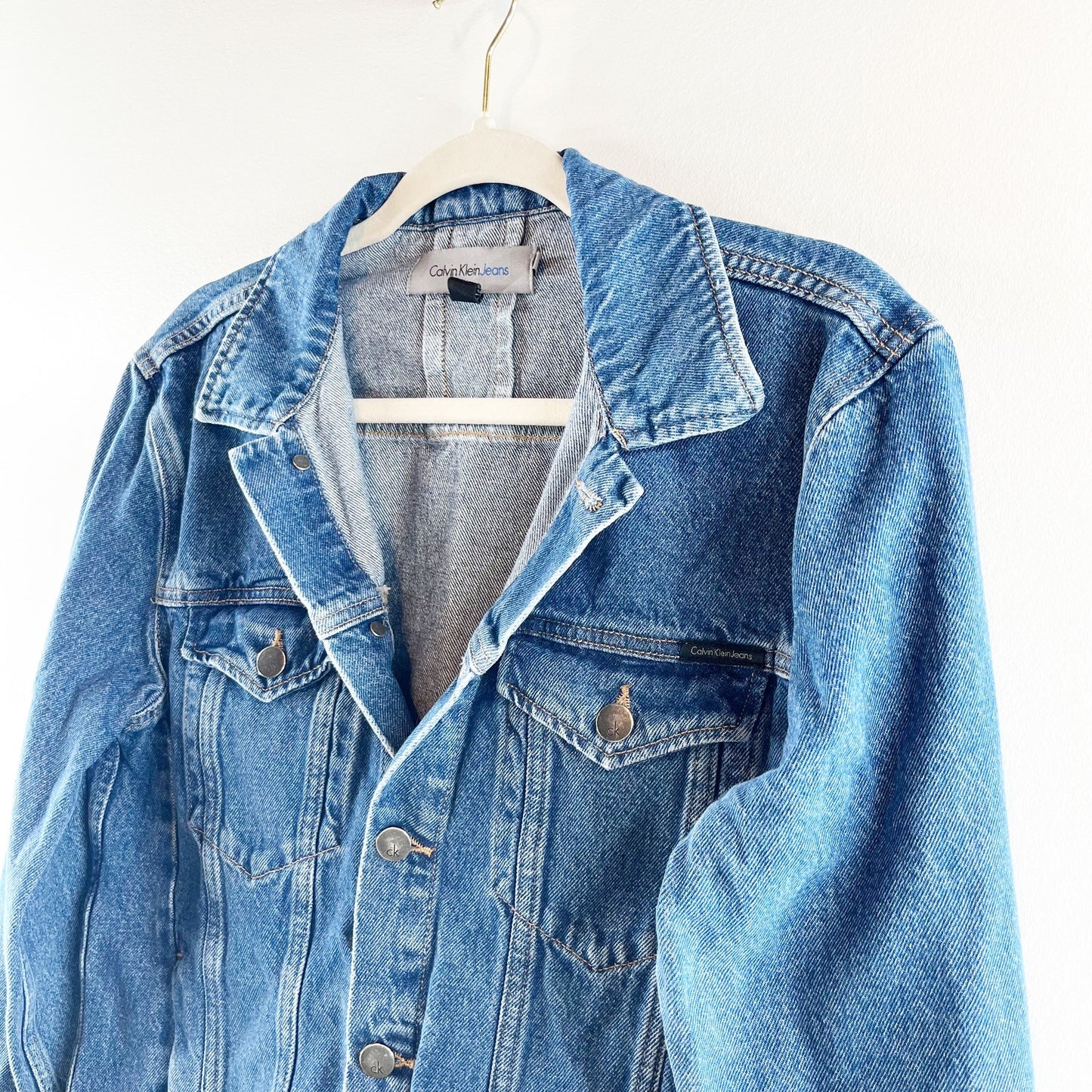 Calvin Klein Long Sleeve Button Up Denim Jean Trucker Jacket Blue XS