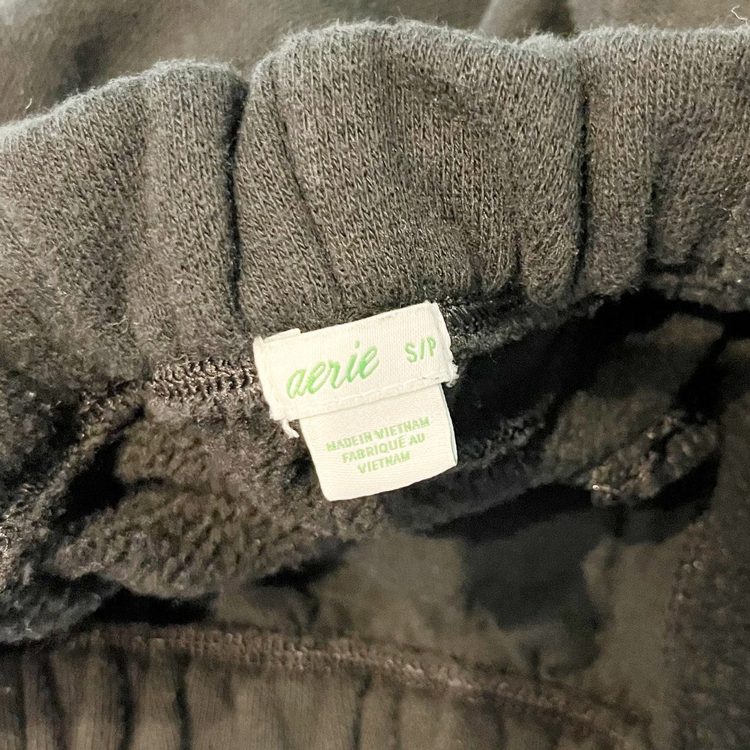 Aerie Pull On Raw Hem Sweat Shorts Black Small
