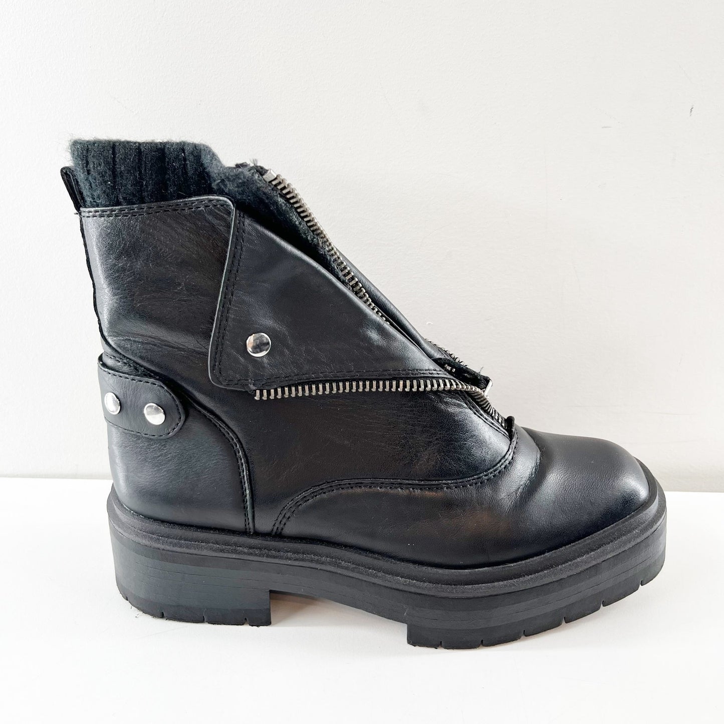 Sam Edelman Linds Ankle Moto Combat Leather Boots Booties Black 8.5